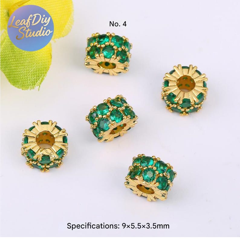 10Pcs Gold-Tone Micro Pave Double-Row Multicolored Cubic Zirconia Lucky Charms Beads, DIY Bracelet & Necklace Spacer Beads Jewelry Findings