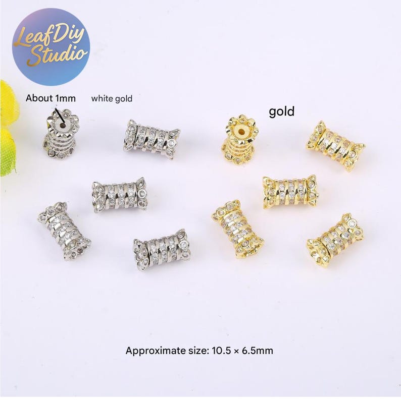 10pcs Gold-Tone Rotating Screw Clasp with Cubic Zirconia Inlay, Slim Waist Spacer Bead & Pearl Button, DIY Necklace Clasp Jewelry Findings