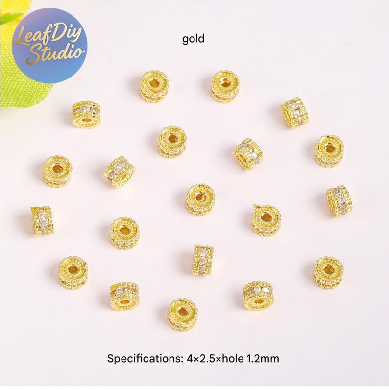 20pcs Gold Electroplated Copper Micro Pave Cubic Zirconia Round Spacer Beads, DIY Bracelet/Necklace Jewelry Findings Material