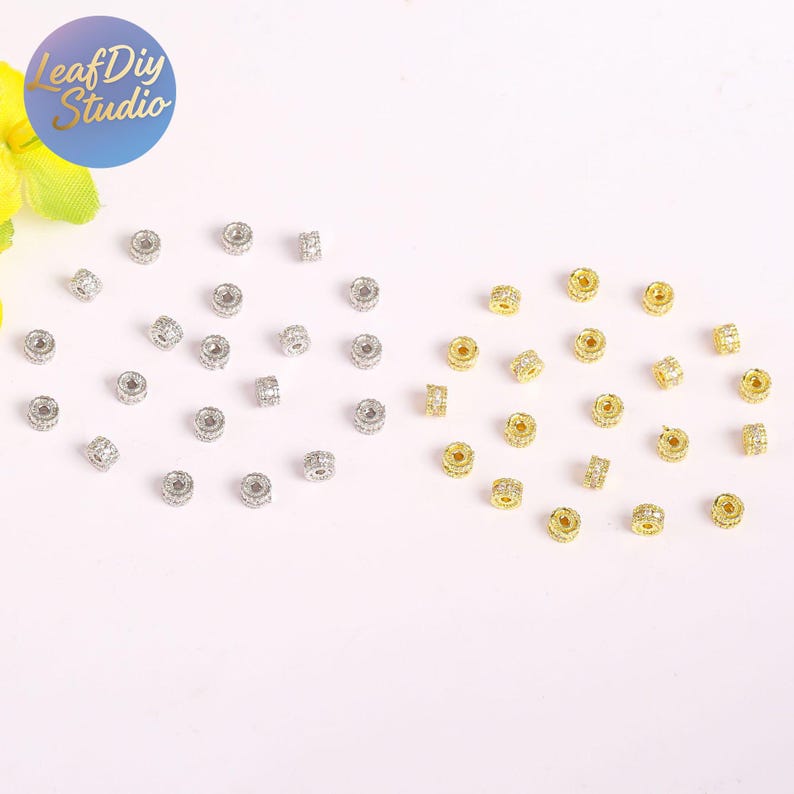 20pcs Gold Electroplated Copper Micro Pave Cubic Zirconia Round Spacer Beads, DIY Bracelet/Necklace Jewelry Findings Material