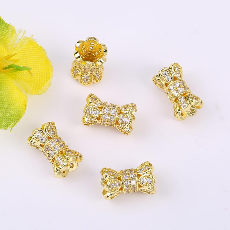 10pcs Beads with Micro Pave Multicolored Cubic Zirconia, Slim Waist Spacer Beads for DIY Bracelet and Necklace Beading Jewelry Findings