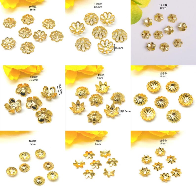 100pc Snowflake-Shaped Metal Flower Bead Caps & Petals, DIY Jewelry Spacer Beads, Beading Flower Caps Spacer Slices, Gold-Filled Accessories