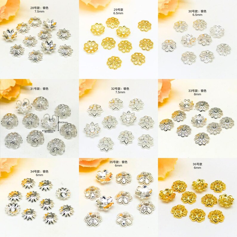 100pc Snowflake-Shaped Metal Flower Bead Caps & Petals, DIY Jewelry Spacer Beads, Beading Flower Caps Spacer Slices, Gold-Filled Accessories