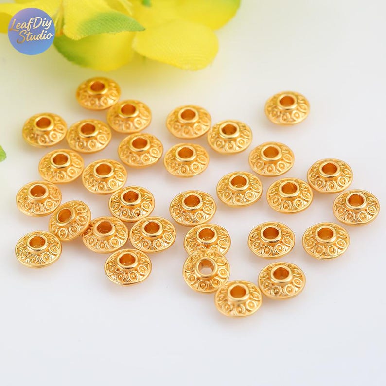 10pcs Golden Round Flying Saucer - Shaped Spacer Beads, DIY Bracelet and Hand - Strung Bead Spacers