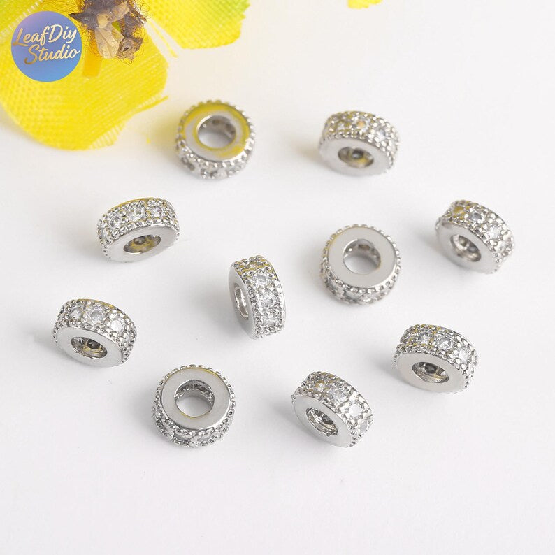 10Pcs 6mm Gold Plated brass Spacer Beads,Hollow Out beads,Flat Round Beads,Cake Beads,Focal Cat Eye Beads, DIY Craft Supplies