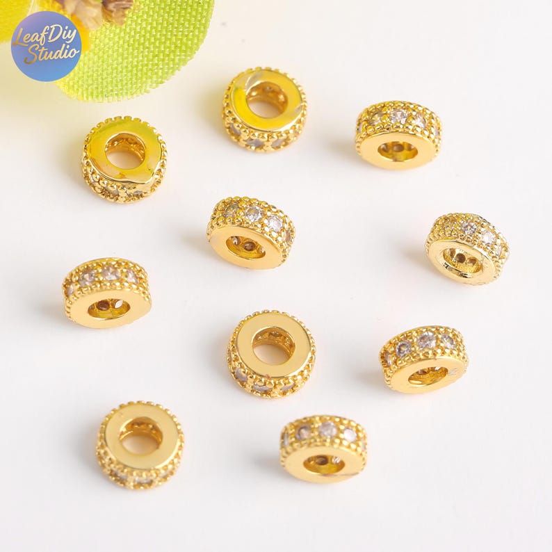 10Pcs 6mm Gold Plated brass Spacer Beads,Hollow Out beads,Flat Round Beads,Cake Beads,Focal Cat Eye Beads, DIY Craft Supplies