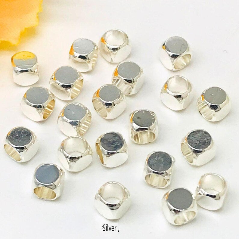 100pcs Gold Plated Brass Geometric Rectangle Spacer Beads DIY Necklace and Bracelet Jewelry Making Supplies, Gold Loose Beads Square Beads