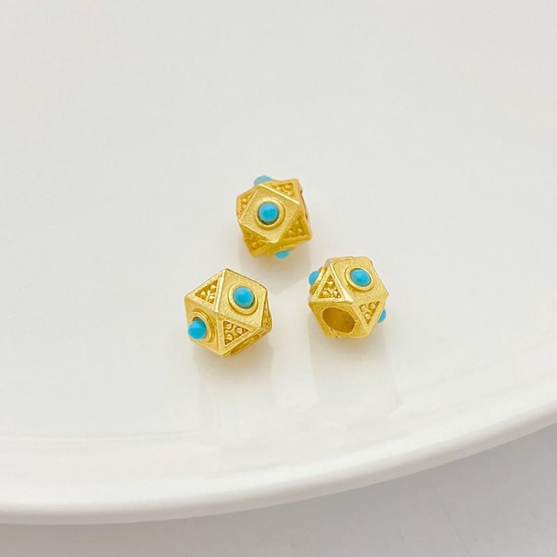 brass plated gold Turquoise spacer beads - DIY drum bead - tube spacer beads - 4pcs