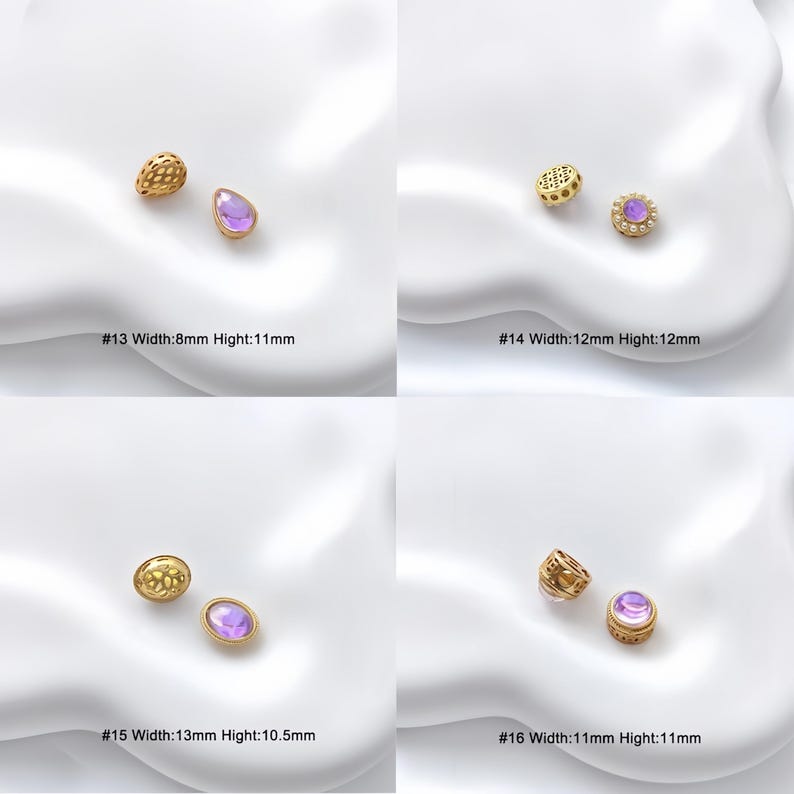 4/10Pcs18K Gold Plated brass Spacer Beads, Fake Purple Moonstone beads, Flat Round Beads,Cake Beads, Focal beads,Cat Eye Beads