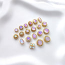 4/10Pcs18K Gold Plated brass Spacer Beads, Fake Purple Moonstone beads, Flat Round Beads,Cake Beads, Focal beads,Cat Eye Beads