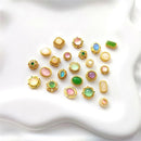 10Pcs 18K Gold Plated brass Spacer Beads,Hollow Out beads,Flat Round Beads,Cake Beads,Focal Cat Eye Beads, DIY Craft Supplies