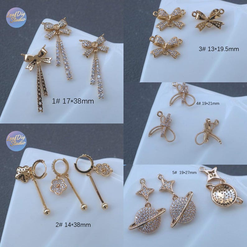 10pcs CZ Pave Zircon-Inlaid Bowknot Tassel Planet Flower Pendant/Charm - DIY Pearl Necklace & Earring Jewelry Accessories