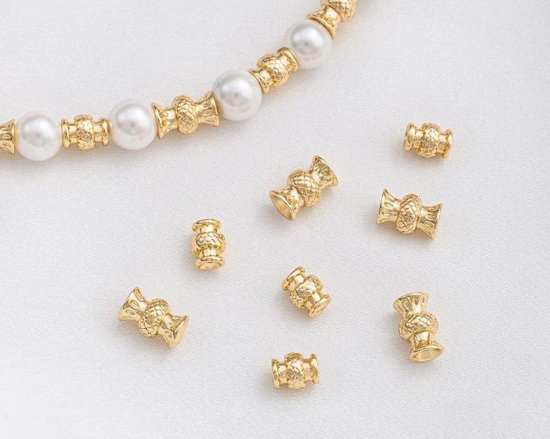 10pcs 7x4.5mm 14K Real Gold Plated Brass Retro Vase shaped Bead Spacers, Gold Plated Brass Bead Caps DIY Spacer bead Making Pendant Supplies