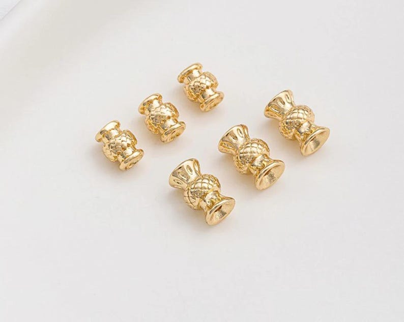 10pcs 7x4.5mm 14K Real Gold Plated Brass Retro Vase shaped Bead Spacers, Gold Plated Brass Bead Caps DIY Spacer bead Making Pendant Supplies