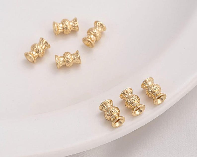 10pcs 7x4.5mm 14K Real Gold Plated Brass Retro Vase shaped Bead Spacers, Gold Plated Brass Bead Caps DIY Spacer bead Making Pendant Supplies