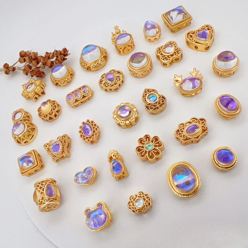 10Pcs 18K Gold Plated brass Spacer Beads,Hollow Out beads,Flat Round Beads,Cake Beads,Focal Cat Eye Beads, DIY Craft Supplies