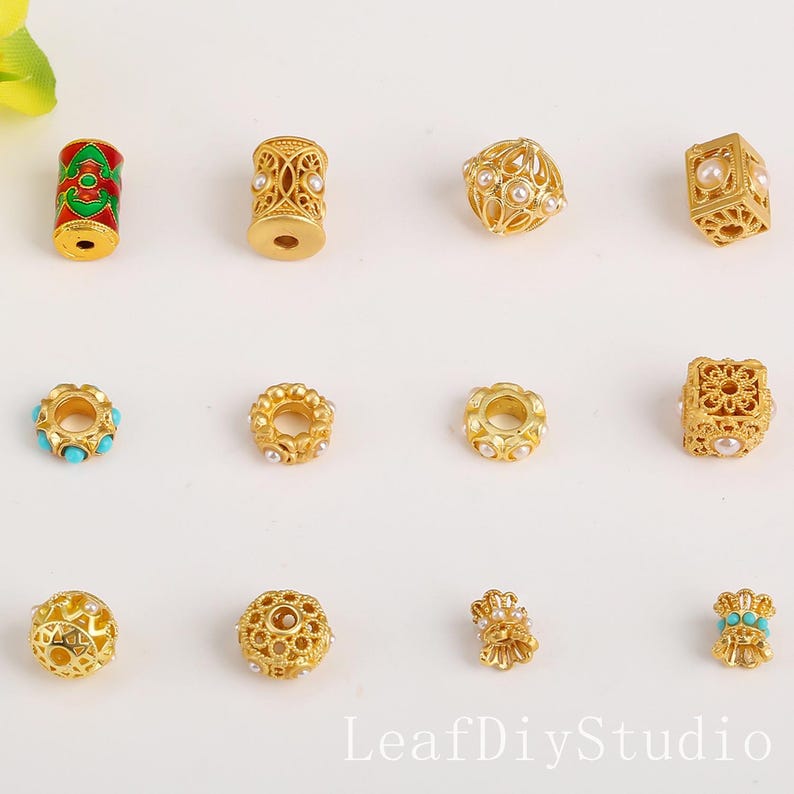 10Pcs 18K Gold Plated brass Spacer Beads,Hollow Out beads,Flat Round Beads,Cake Beads,Focal Cat Eye Beads, DIY Craft Supplies