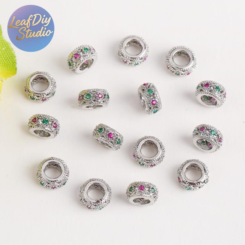 10Pcs 18K Gold Electroplated Copper Micro Pave Cubic Zirconia Round Spacer Beads, DIY Bracelet / Necklace Jewelry Findings Material