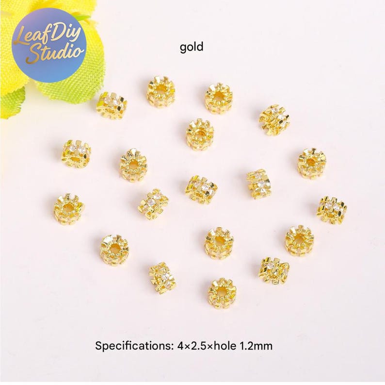 20pcs Gold Electroplated Copper Micro Pave Cubic Zirconia Round Spacer Beads, DIY Bracelet/Necklace Jewelry Findings Material