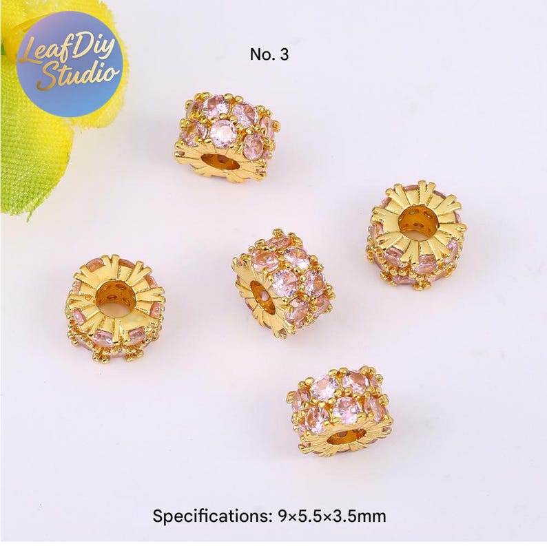 10Pcs Gold-Tone Micro Pave Double-Row Multicolored Cubic Zirconia Lucky Charms Beads, DIY Bracelet & Necklace Spacer Beads Jewelry Findings