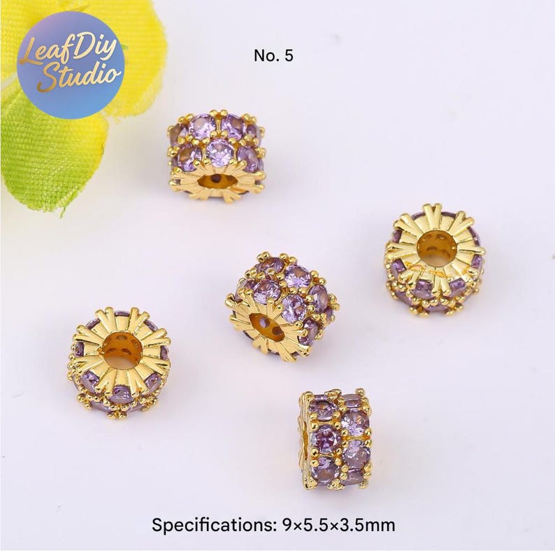 10Pcs Gold-Tone Micro Pave Double-Row Multicolored Cubic Zirconia Lucky Charms Beads, DIY Bracelet & Necklace Spacer Beads Jewelry Findings