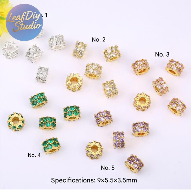 10Pcs Gold-Tone Micro Pave Double-Row Multicolored Cubic Zirconia Lucky Charms Beads, DIY Bracelet & Necklace Spacer Beads Jewelry Findings
