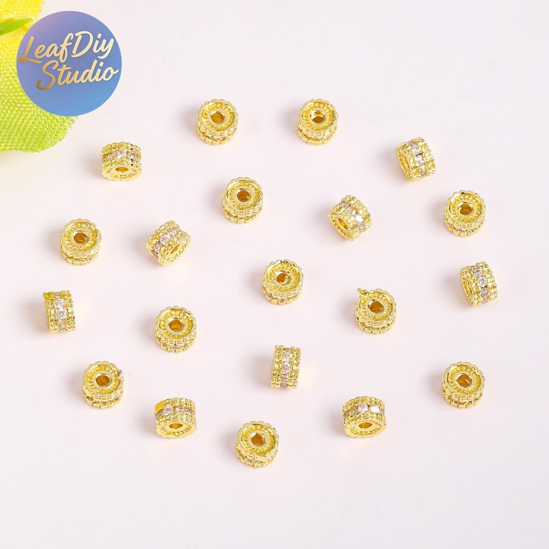 20pcs Gold Electroplated Copper Micro Pave Cubic Zirconia Round Spacer Beads, DIY Bracelet/Necklace Jewelry Findings Material