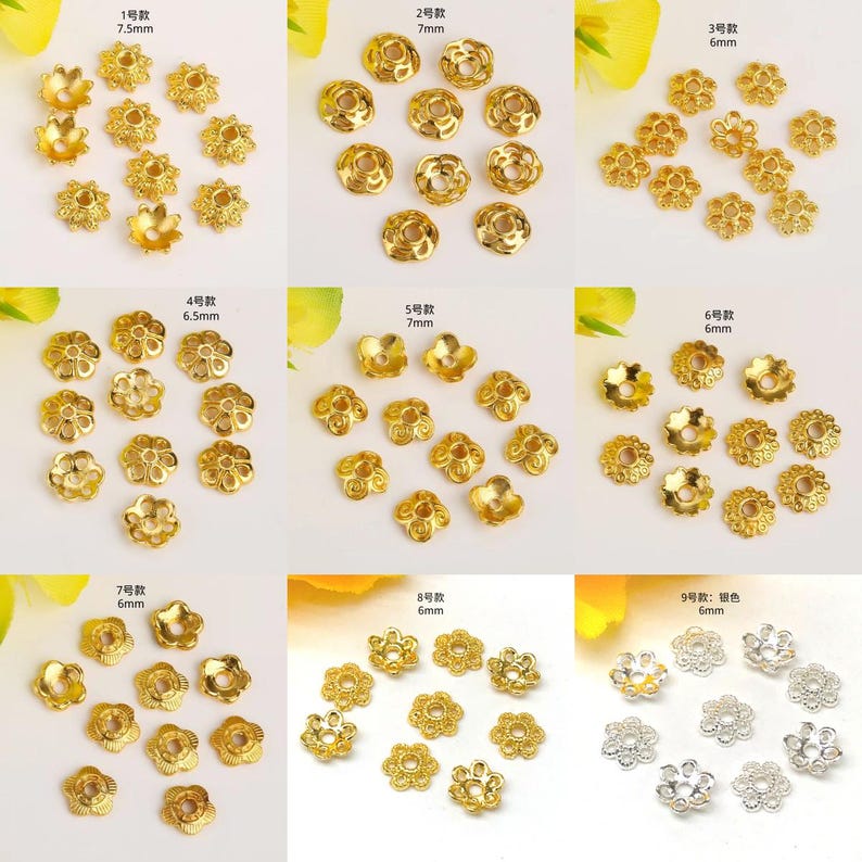 100pc Snowflake-Shaped Metal Flower Bead Caps & Petals, DIY Jewelry Spacer Beads, Beading Flower Caps Spacer Slices, Gold-Filled Accessories