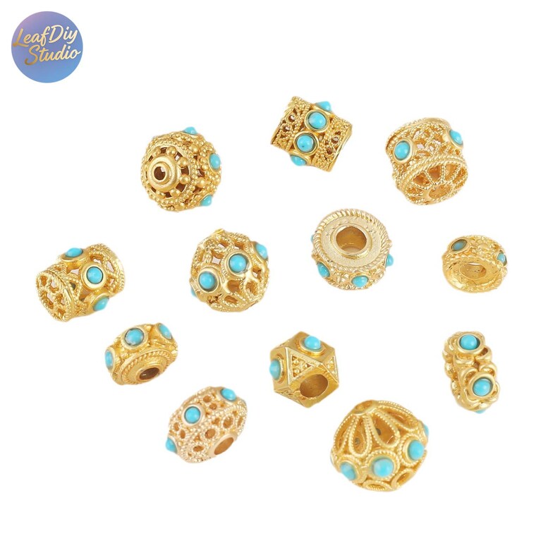 brass plated gold Turquoise spacer beads - DIY drum bead - tube spacer beads - 4pcs