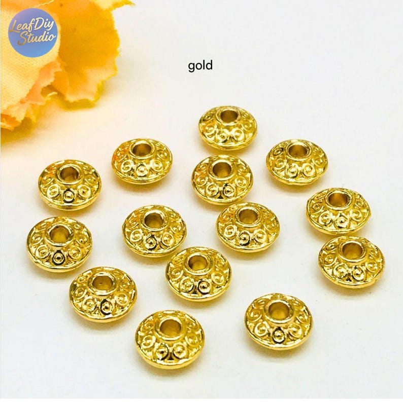 10pcs Golden Round Flying Saucer - Shaped Spacer Beads, DIY Bracelet and Hand - Strung Bead Spacers