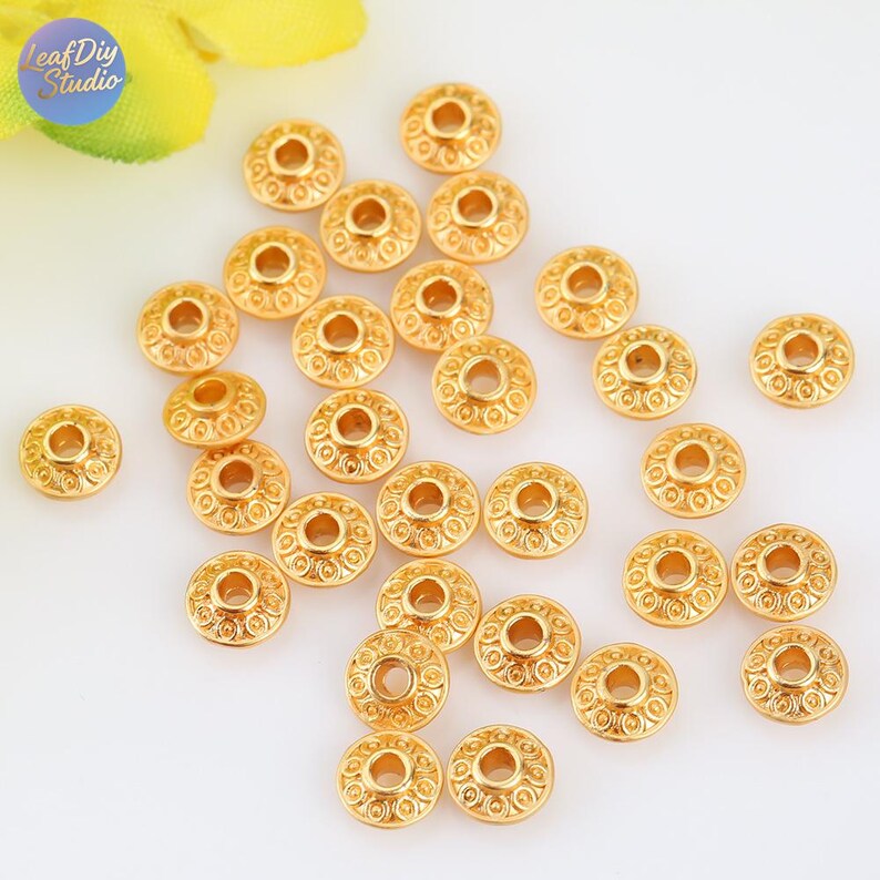 10pcs Golden Round Flying Saucer - Shaped Spacer Beads, DIY Bracelet and Hand - Strung Bead Spacers