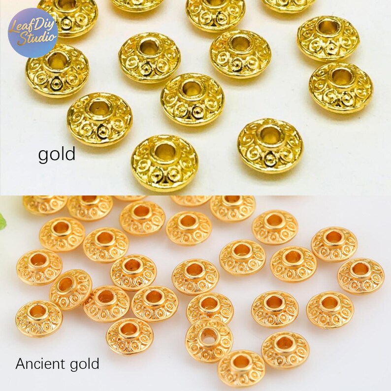 10pcs Golden Round Flying Saucer - Shaped Spacer Beads, DIY Bracelet and Hand - Strung Bead Spacers