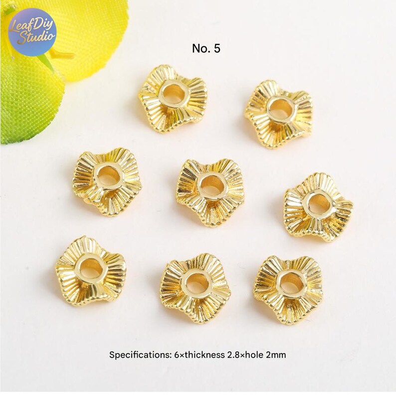10Pcs 18K Gold Plated brass Spacer Beads,Hollow Out beads,Flat Round Beads,Cake Beads,Focal Cat Eye Beads, DIY Craft Supplies