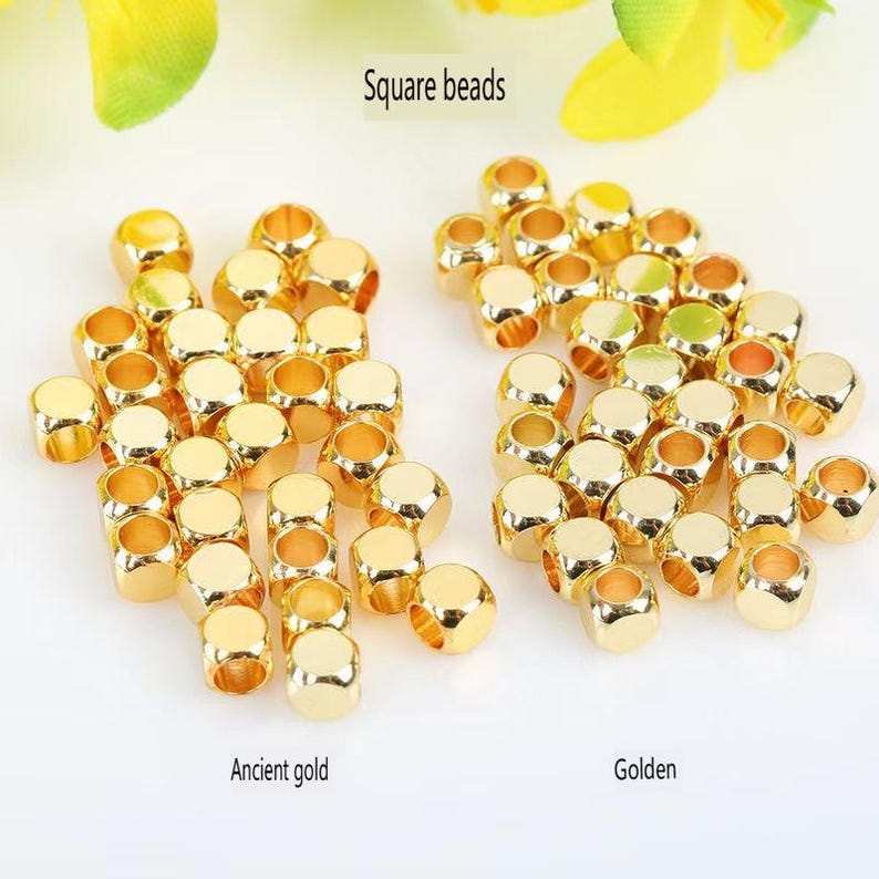 100pcs Gold Plated Brass Geometric Rectangle Spacer Beads DIY Necklace and Bracelet Jewelry Making Supplies, Gold Loose Beads Square Beads