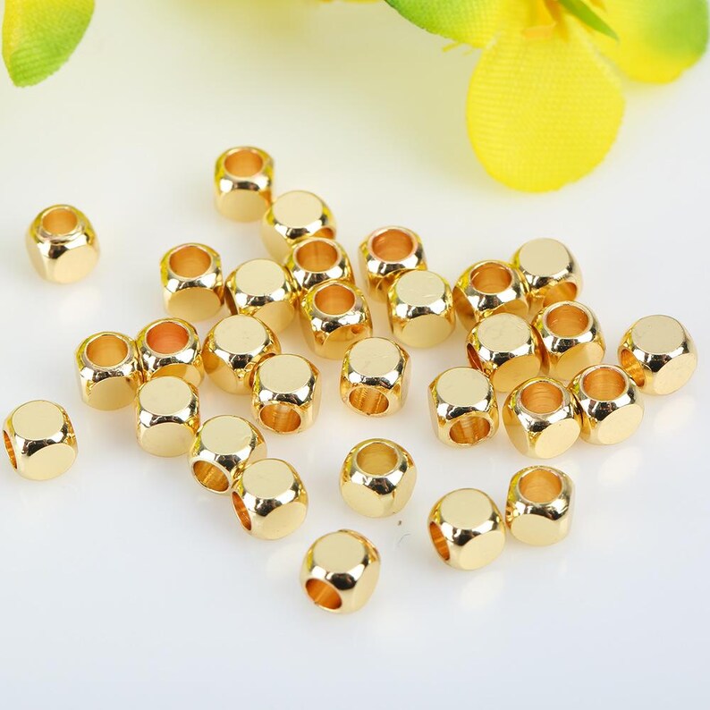 100pcs Gold Plated Brass Geometric Rectangle Spacer Beads DIY Necklace and Bracelet Jewelry Making Supplies, Gold Loose Beads Square Beads
