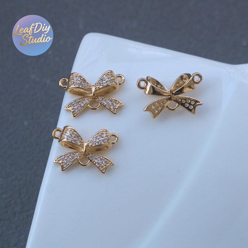 10pcs CZ Pave Zircon-Inlaid Bowknot Tassel Planet Flower Pendant/Charm - DIY Pearl Necklace & Earring Jewelry Accessories