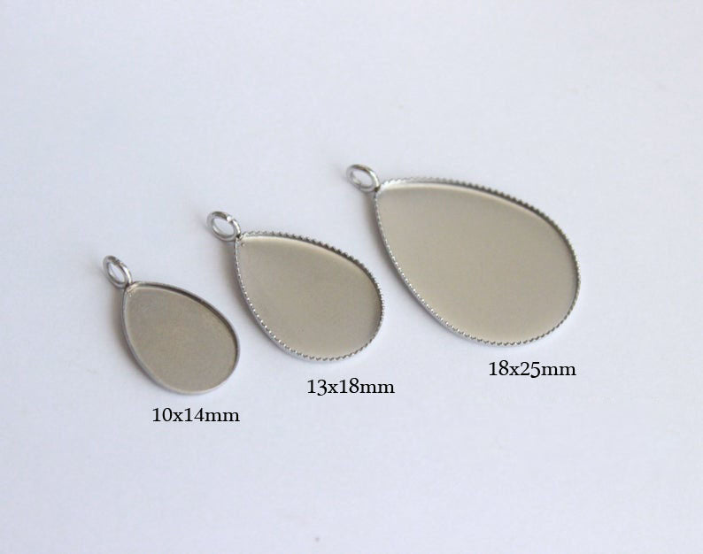 10pcs Stainless Steel 10x14mm/13x18mm/ 18x25mm Teardrop Bezel Settings Earring Blanks Earrings Base
