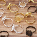 20pcs Brass 15mm Ring Base Blanks,Adjustable Lace Ring Settings, 15mm Round Bezel Settings