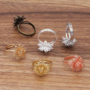 20pcs Brass Adjustable Ring Filigree Floral Base Settings