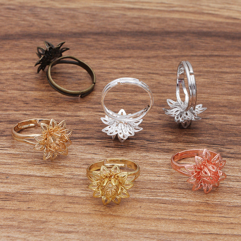 20pcs Brass Adjustable Ring Filigree Floral Base Settings