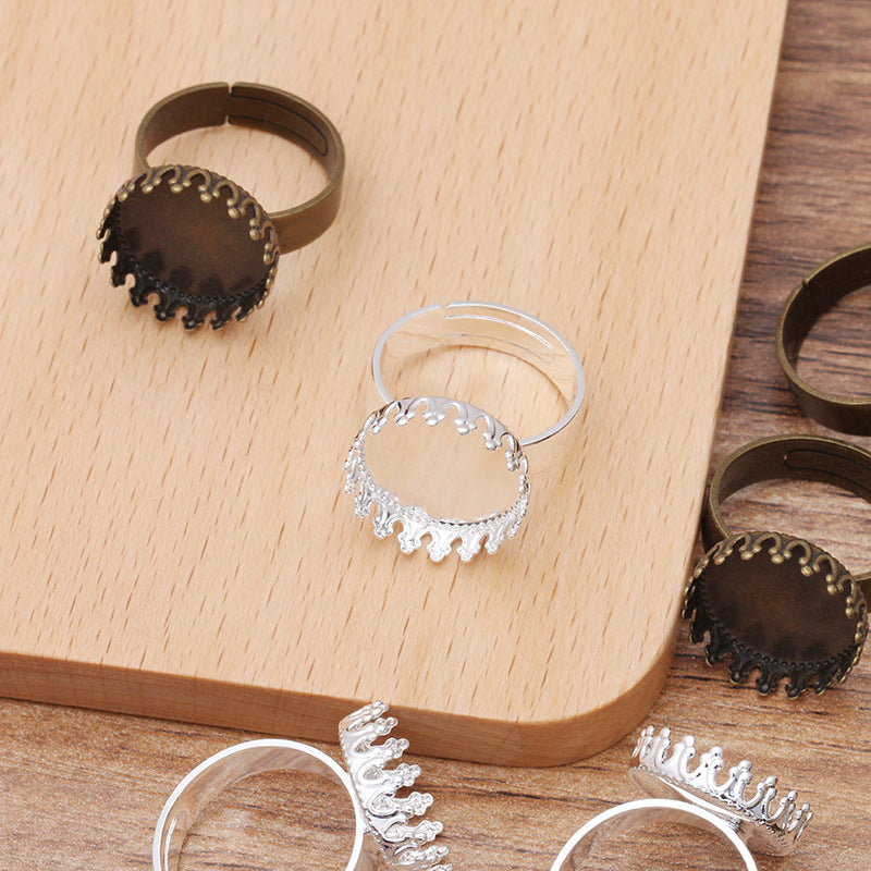 20pcs Brass 15mm Ring Base Blanks,Adjustable Lace Ring Settings, 15mm Round Bezel Settings