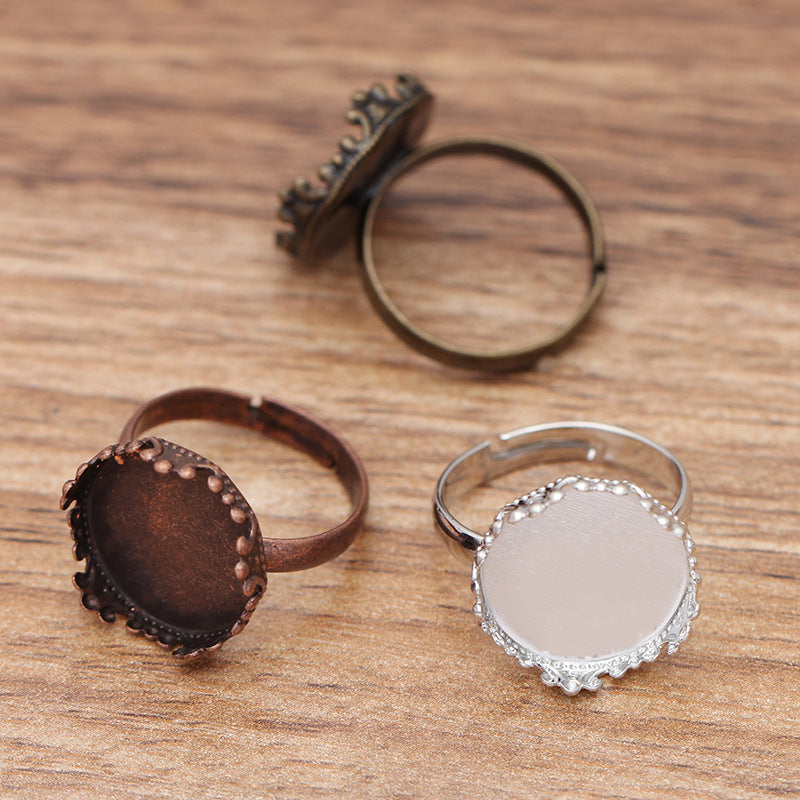 20pcs Brass 15mm Ring Base Blanks,Adjustable Lace Ring Settings, 15mm Round Bezel Settings