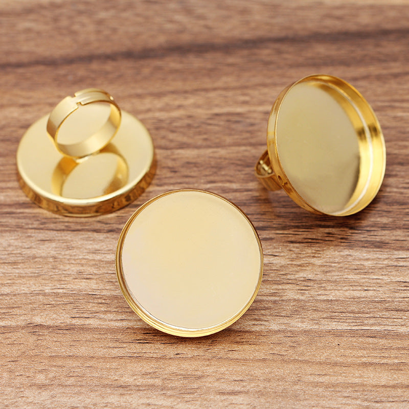 10pcs Brass Ring Base Blanks,Adjustable Lace Ring Settings, 25mm Round Bezel Settings