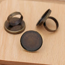 10pcs Brass Ring Base Blanks,Adjustable Lace Ring Settings, 25mm Round Bezel Settings