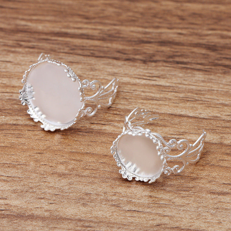 10pcs Adjustable Ring Blank with Base Setting, Glass Crown Ring Settings, Round Ring Blanks