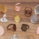 20pcs Brass Teardrop Ring Base Blanks, 13x18mm/18x25mm Adjustable Lace Ring Settings