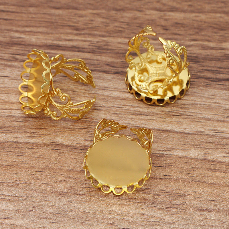 10pcs Adjustable Ring Blank with Base Setting, Crown Ring Settings, Round Ring Blanks