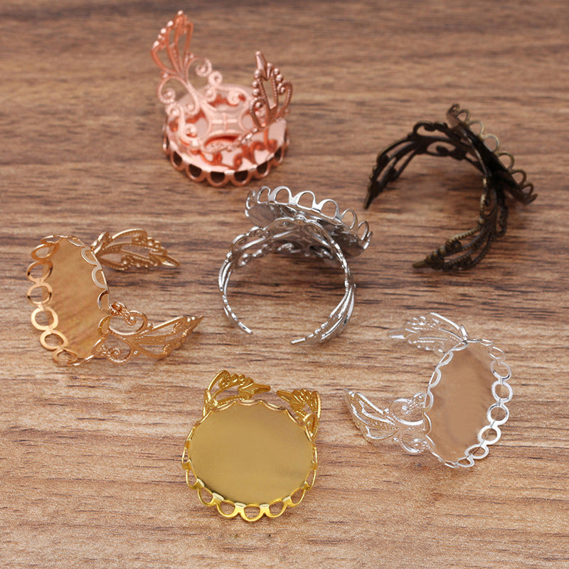 10pcs Adjustable Ring Blank with Base Setting, Crown Ring Settings, Round Ring Blanks
