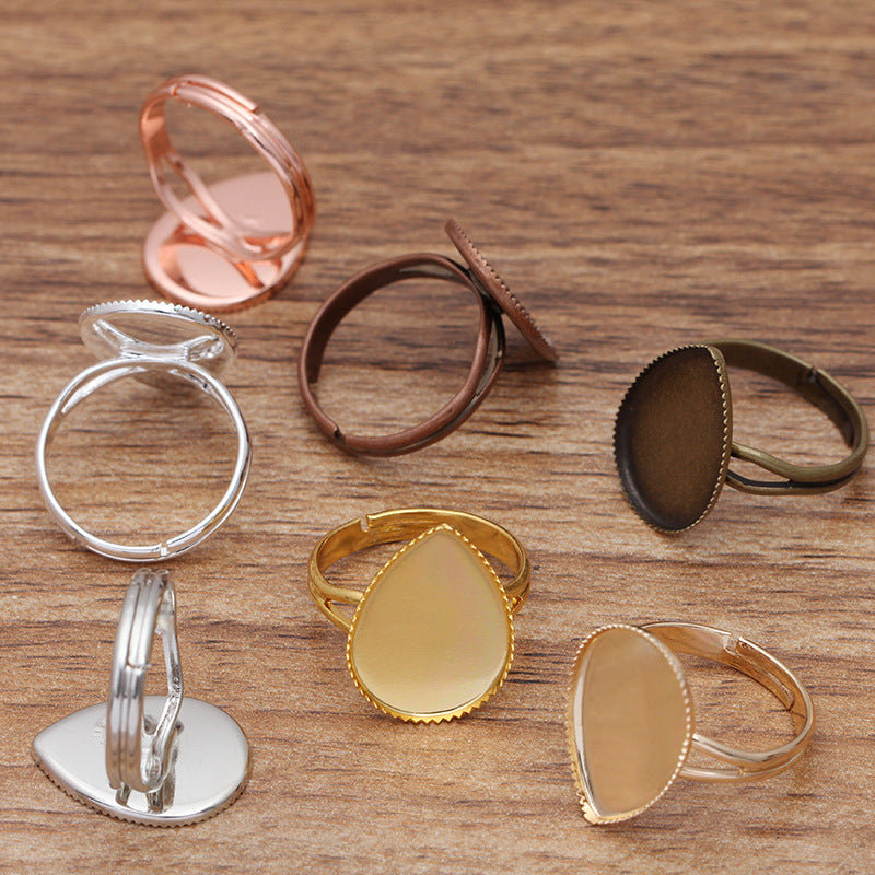 20pcs Brass Teardrop Ring Base Blanks, 13x18mm/18x25mm Adjustable Lace Ring Settings