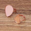 20pcs Brass Teardrop Ring Base Blanks, 13x18mm/18x25mm Adjustable Lace Ring Settings